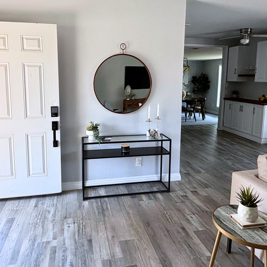 Black Metal Console Table in a staged home