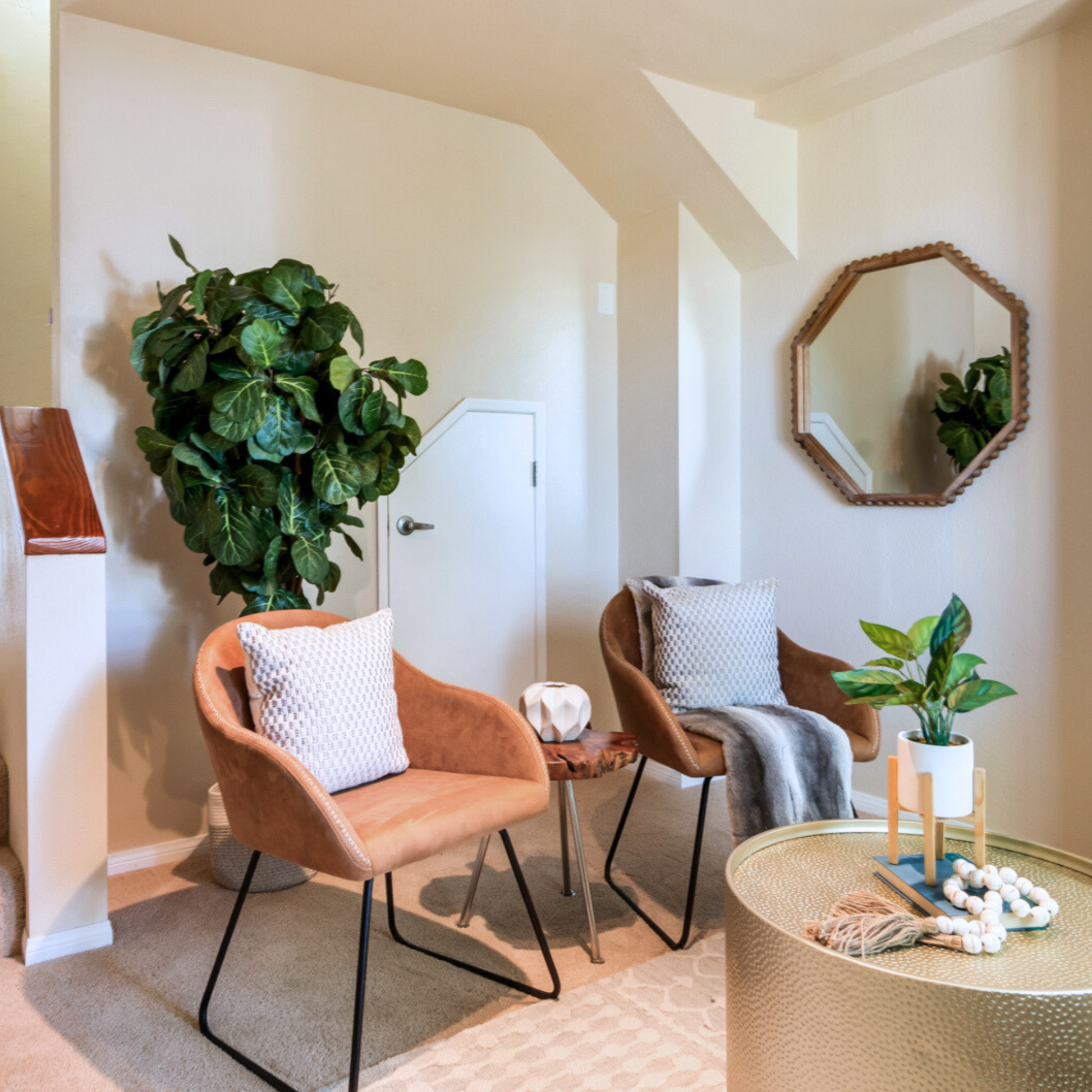 Faux Leather Accent Chair in a staged living room
