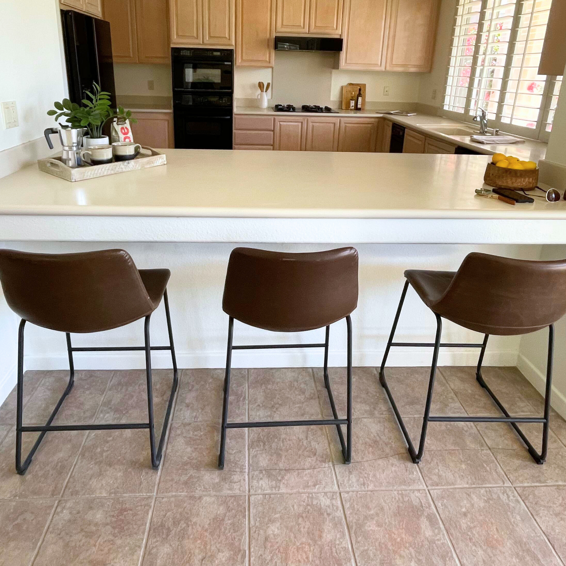 Faux Leather Barstool in a staged kitchen