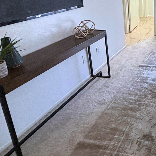 Thin Faux Wood and Metal Console