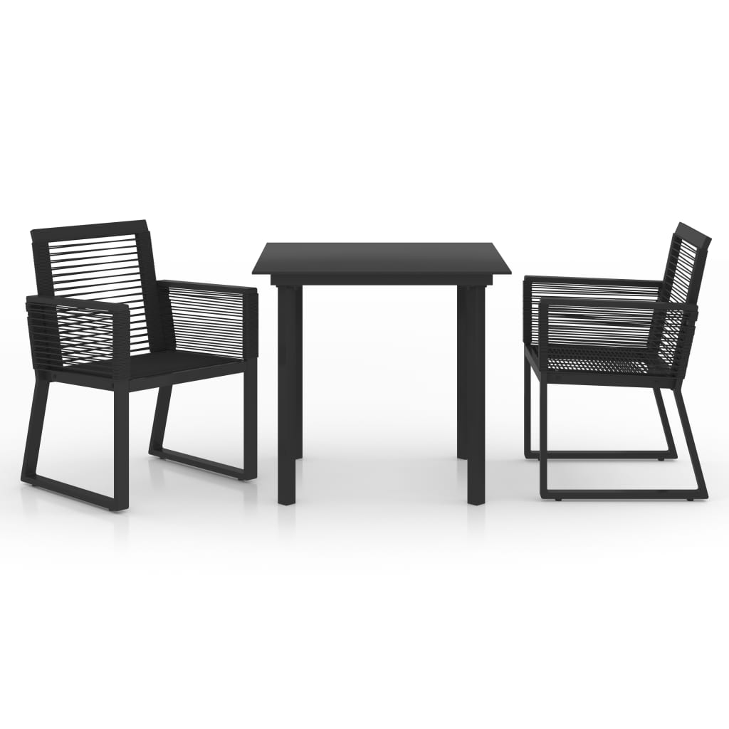 vidaXL Garden Dining Set 3/5 Piece PVC Rattan Black Outdoor Dinner Table Chair-3