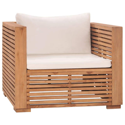vidaXL Patio Sofa Chair with Cream Cushions Solid Teak Wood-0