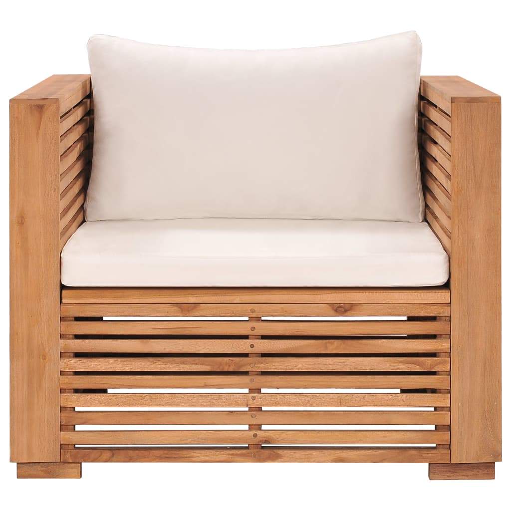 vidaXL Patio Sofa Chair with Cream Cushions Solid Teak Wood-3