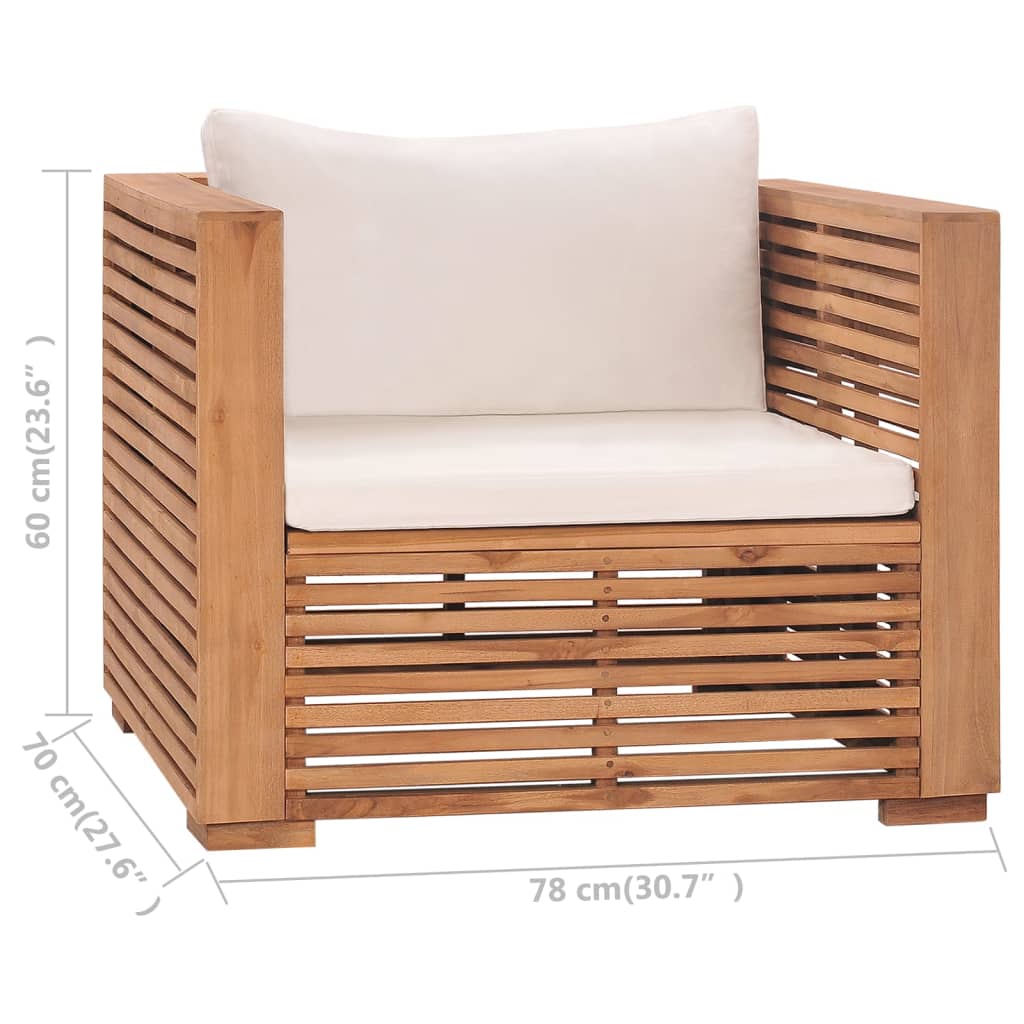 vidaXL Patio Sofa Chair with Cream Cushions Solid Teak Wood-6