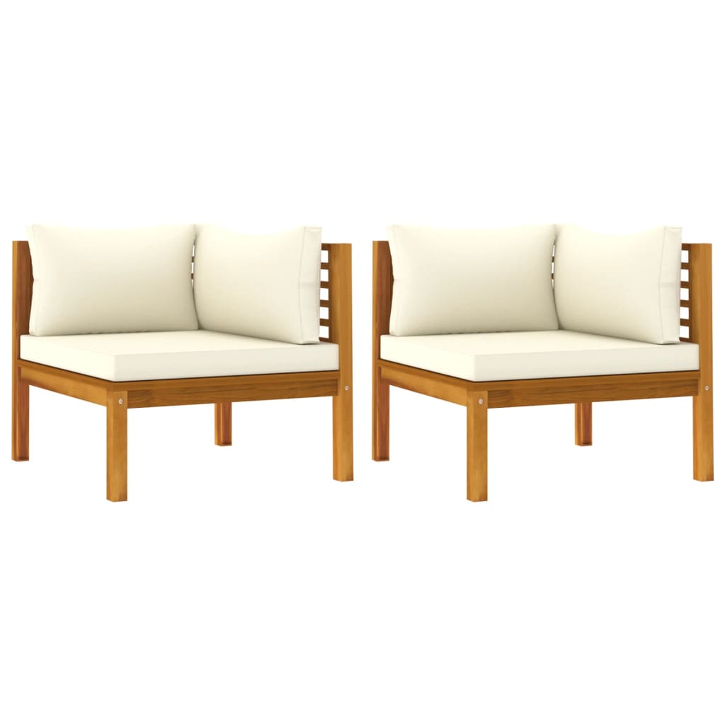 vidaXL Corner Sofas 2 pcs with Cream White Cushions Solid Acacia Wood-1