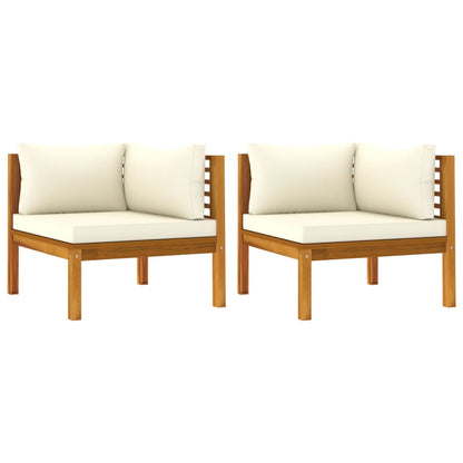 vidaXL Corner Sofas 2 pcs with Cream White Cushions Solid Acacia Wood-1