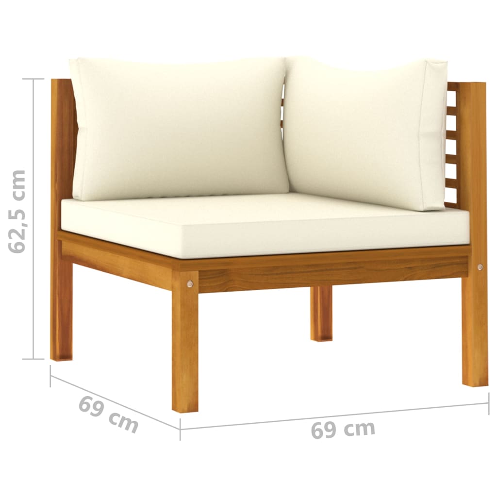 vidaXL Corner Sofas 2 pcs with Cream White Cushions Solid Acacia Wood-7