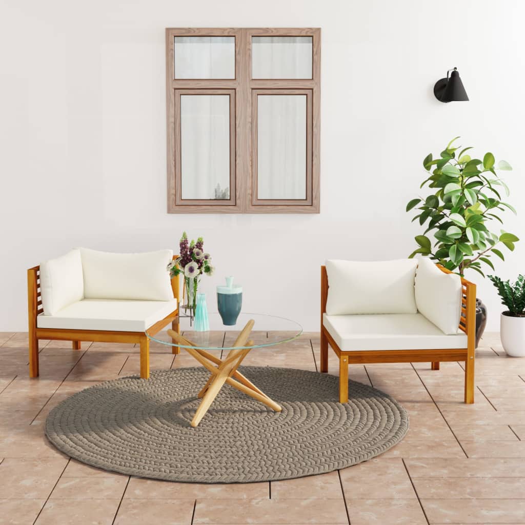 vidaXL Corner Sofas 2 pcs with Cream White Cushions Solid Acacia Wood-0