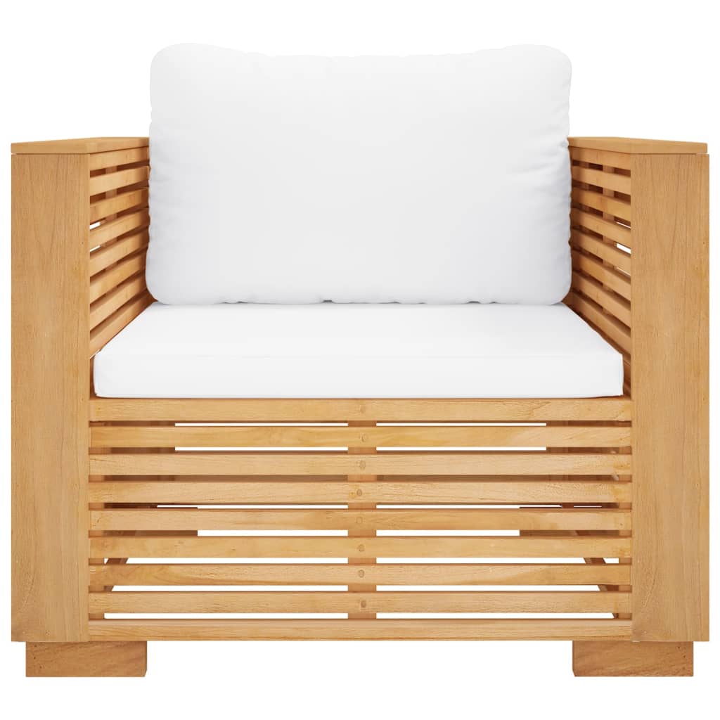vidaXL Patio Sofa Chair with Cream Cushions Solid Wood Teak-1