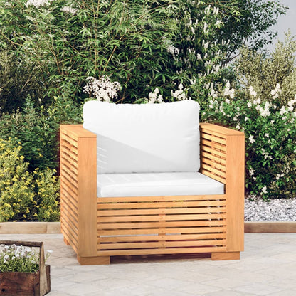 vidaXL Patio Sofa Chair with Cream Cushions Solid Wood Teak-0