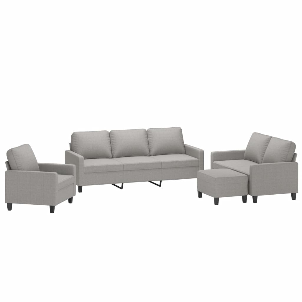 vidaXL 4 Piece Sofa Set with Cushions Light Gray Fabric-1