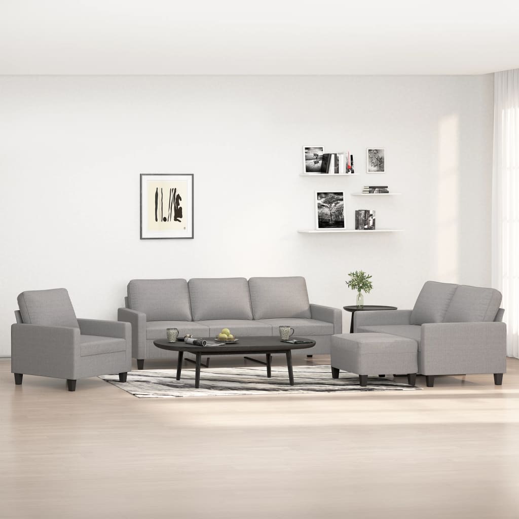 vidaXL 4 Piece Sofa Set with Cushions Light Gray Fabric-0